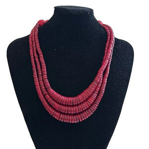 Decouture 3 strand  red wooden bead necklace